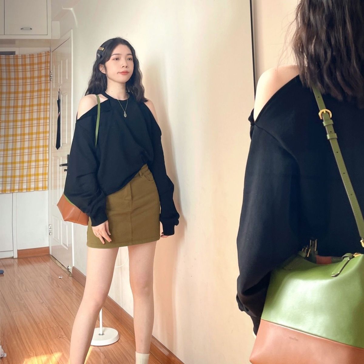 時尚套裝春季小眾辣妹露肩上衣女搭配高腰顯瘦包臂裙短裙子兩件套