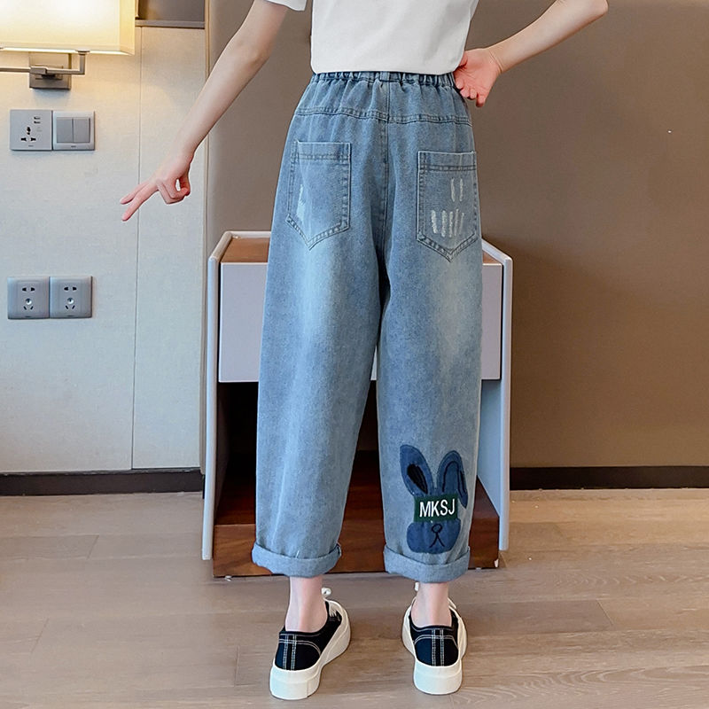 女童夏季褲子2023新款兒童防蚊褲寬鬆休閒褲女大童夏裝薄款牛仔褲