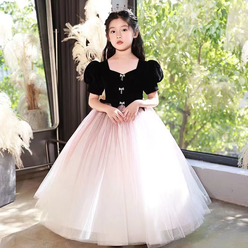 儿童晚礼服新款夏季赫本风钢琴演出服女童高端公主裙主持人服