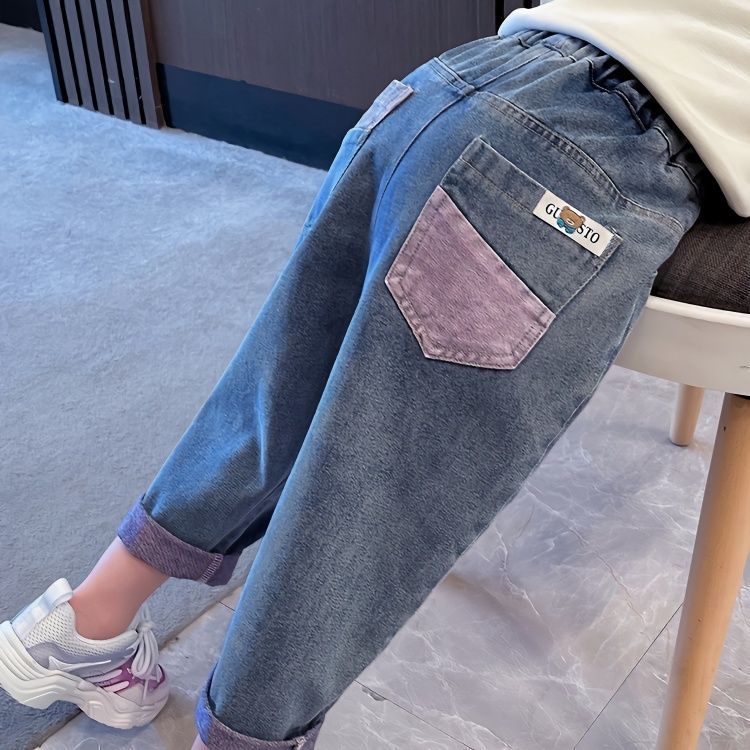 Girls' jeans spring and autumn 2023 new baby girl princess style children's outer wear trousers girls' pants trendy