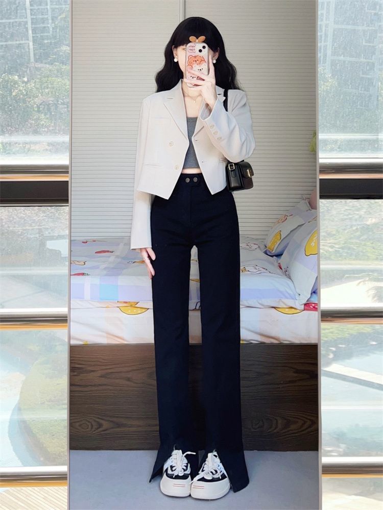 杏色西裝外套女新款春秋季小個子氣質高級設計感小眾短款上衣女潮