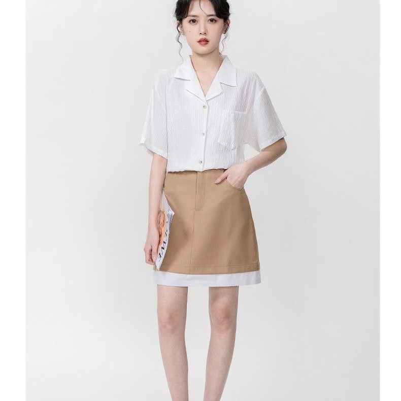 Grigio French design niche suit collar short-sleeved white shirt for women new Korean style chic top