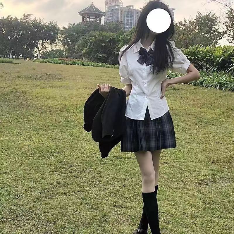 夏季設計感小眾jk制服襯衫別致甜辣上衣女短袖日系泡泡袖純欲襯衣