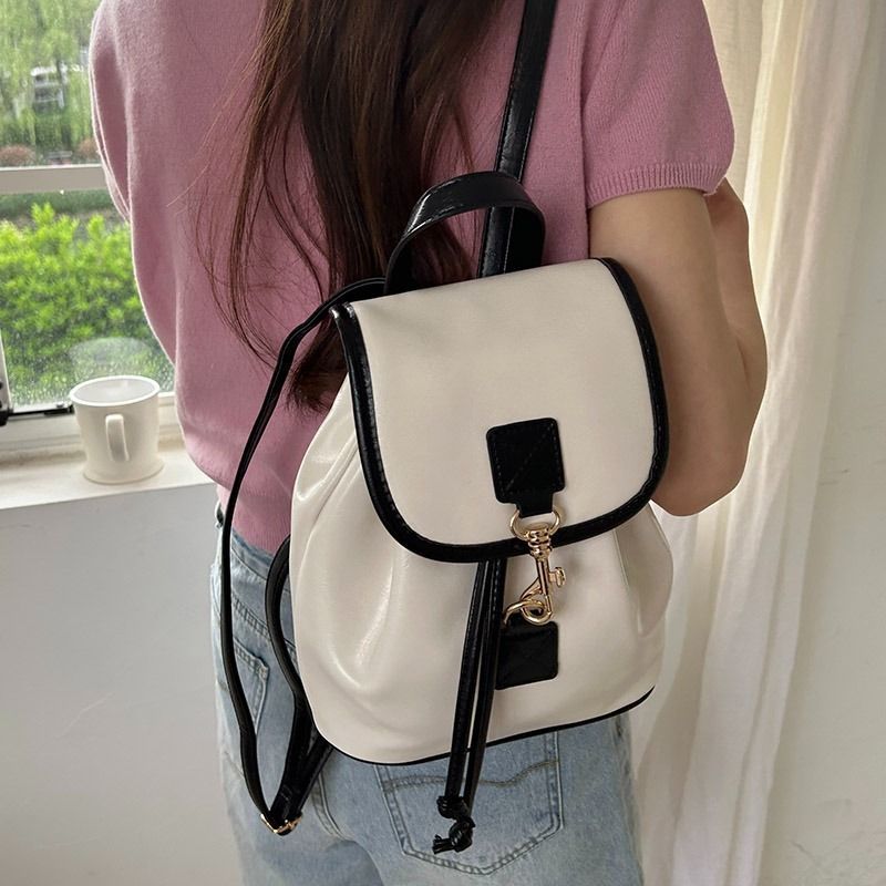 Xiaoxiangfeng Backpack Women's 2023 New Bag Contrast Color Fashion Casual Simple Flip Versatile Small Backpack Student