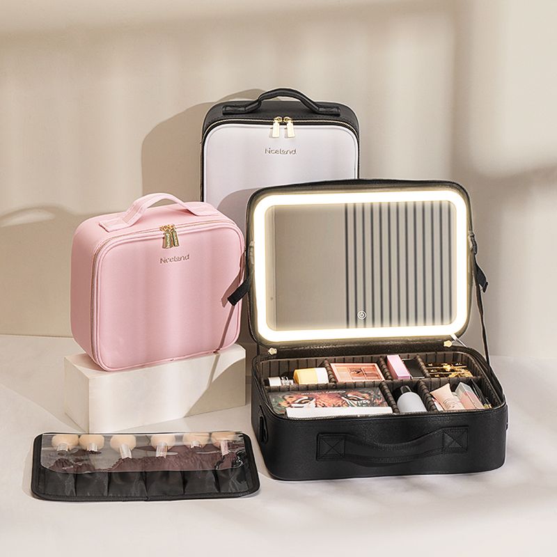化妆品收纳盒带灯带镜子化妆包化妆师专用手提便携大容量收纳箱包