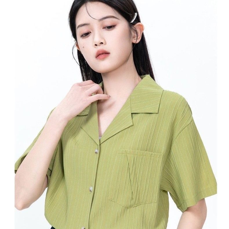 Grigio French design niche suit collar short-sleeved white shirt for women new Korean style chic top