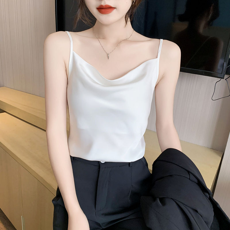 白色小眾細吊帶背心女夏內搭西裝v領打底衫無袖上衣外穿純欲風