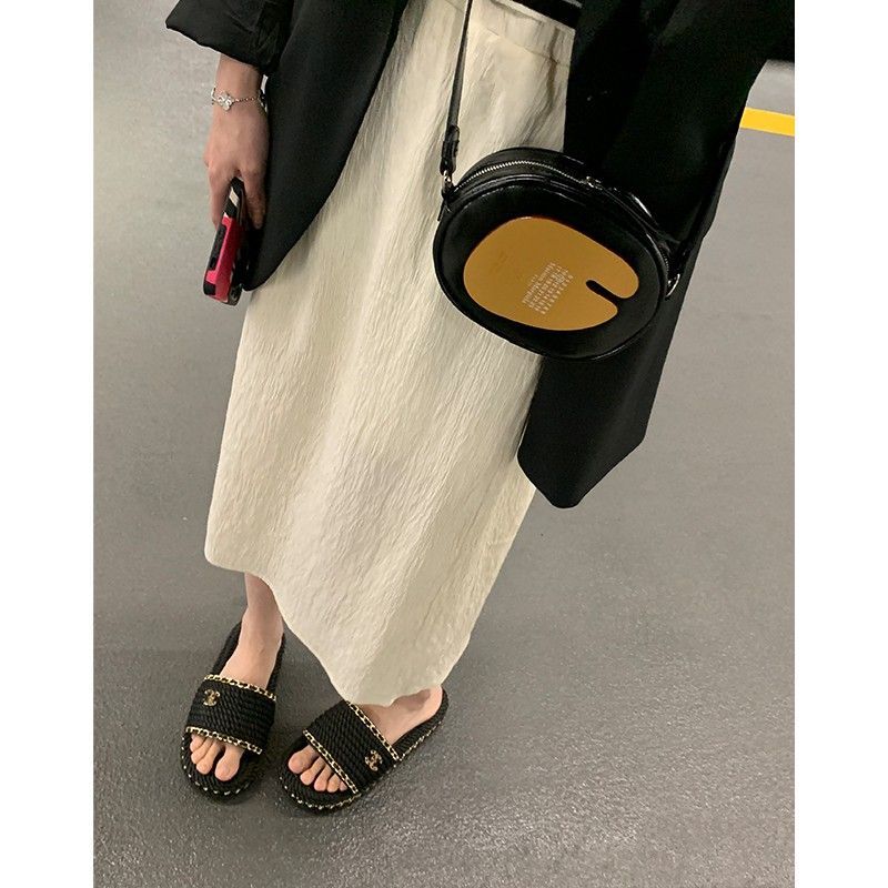 超大碼300斤肌理感半身裙女夏胖mm200斤設計感開叉中長款直筒裙子