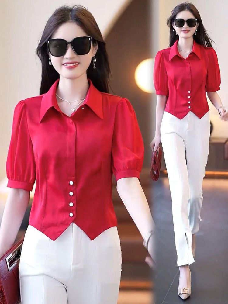 Short-sleeved t-shirt women's 2023 new summer beautiful fashion chiffon shirt suit high-level sense waist short short top