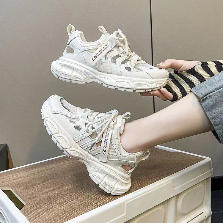 透氣時尚老爹鞋女2023夏季新款洋氣防滑網面薄款圓頭百搭