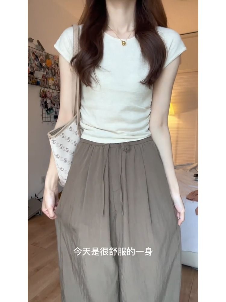 [Positive shoulder pure cotton] short-sleeved T-shirt women's t-shirt chic hot girl short top all-match basic bottoming shirt tide