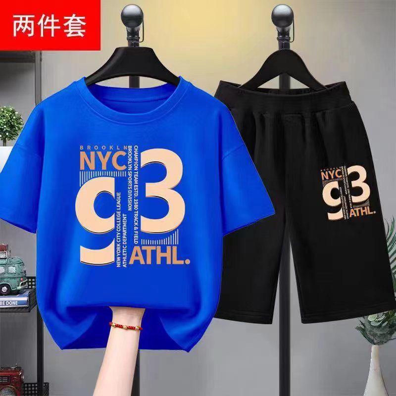 童裝男童夏裝套裝2023新款男孩衣服兒童短袖t恤中大童運動兩件套