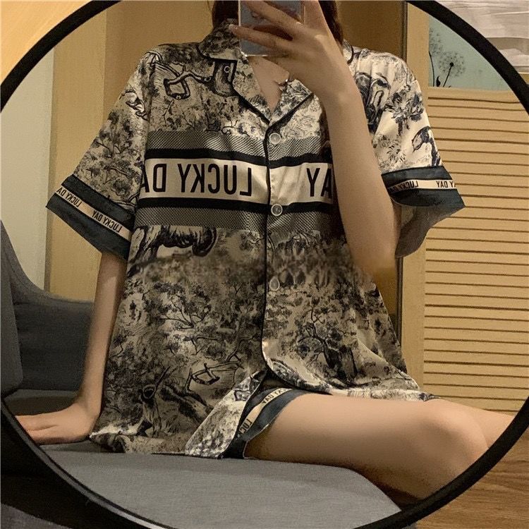 Couple pajamas summer thin section ice silk new spring and summer short-sleeved one man and one woman silk high-end home service suit