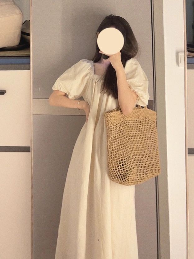 French Square Neck Puff Sleeve Dress Pajamas Women Summer Gentle Loose Thin Short Sleeve White Dress Nightdress Summer