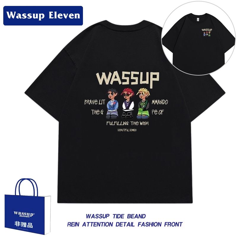 WASSUP Eleven短袖T恤男女國潮夏季純棉重磅美式圓領情侶裝學生潮