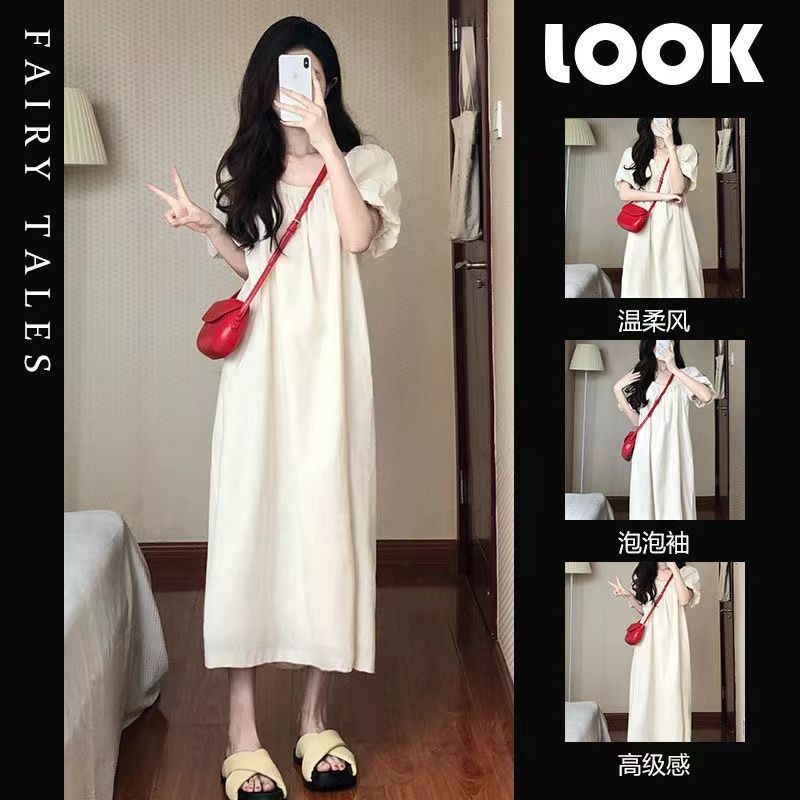 High-end puff sleeve pajamas for women in summer ins sweet nightgown student short-sleeved internet celebrity slim outer dress