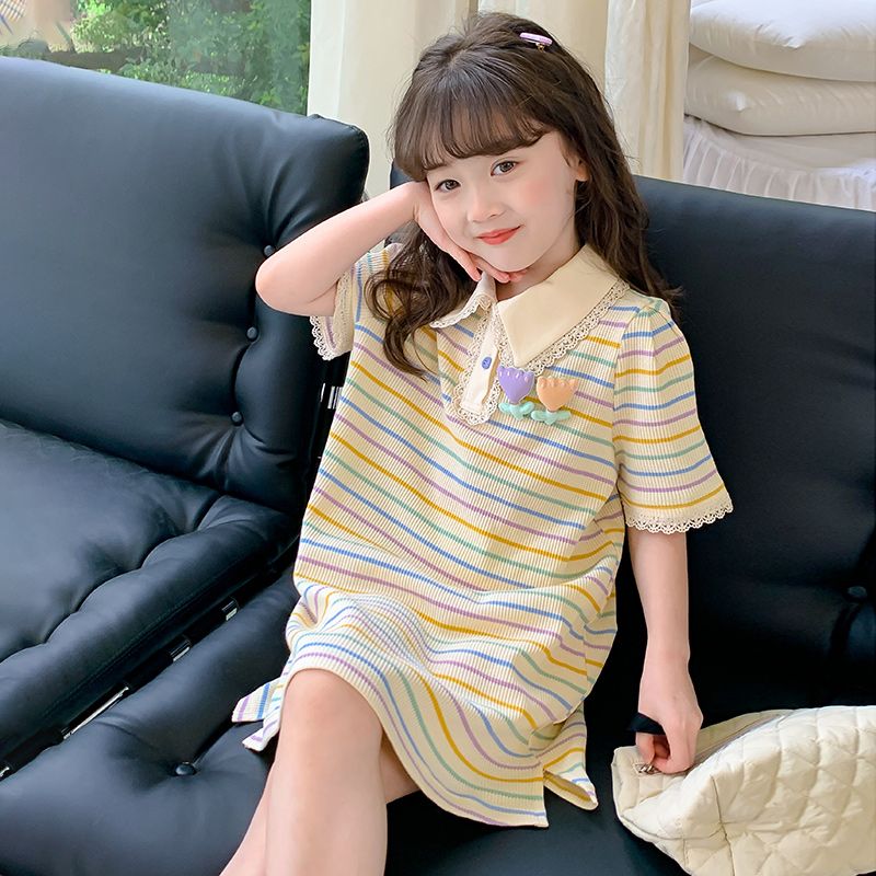 女童連衣裙夏裝2023新款洋氣兒童polo連衣裙女孩公主裙短袖T恤裙