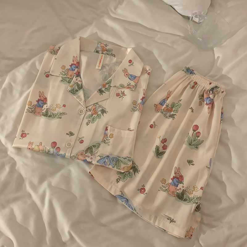 花季的故事睡衣女夏季短袖冰丝薄款卡通兔子韩系ins家居服三件套