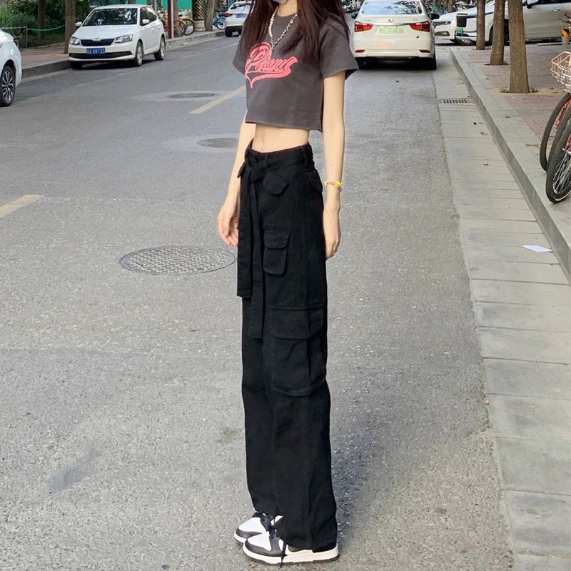 Overalls Japanese style Hong Kong style high-waisted wide-leg jeans for women  summer new loose slimming drapey pants