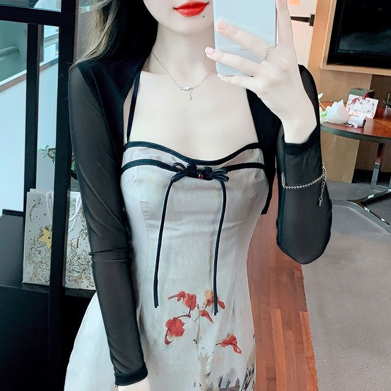 雪紡小披肩女夏季2023新款設計感修身百搭小坎肩短款外搭防曬開衫