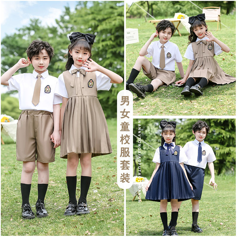 幼兒園園服畢業照夏季小學生校服套裝夏天兒童合唱班服短袖英倫風