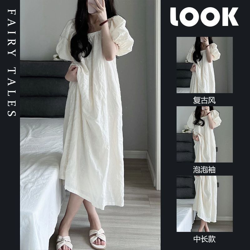 High-end puff sleeve pajamas for women in summer ins sweet nightgown student short-sleeved internet celebrity slim outer dress