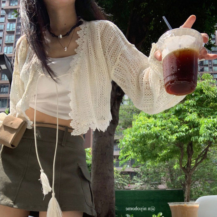 French small waistcoat shawl summer with suspender skirt and blouse ice silk thin knitted sun protection cardigan jacket for women