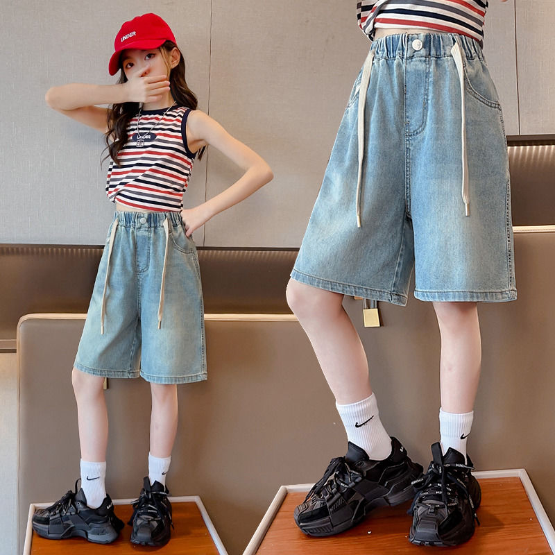 Girls' shorts in summer, thin section, big children's five-point pants, summer jeans, summer clothes, net red fried street children's pants