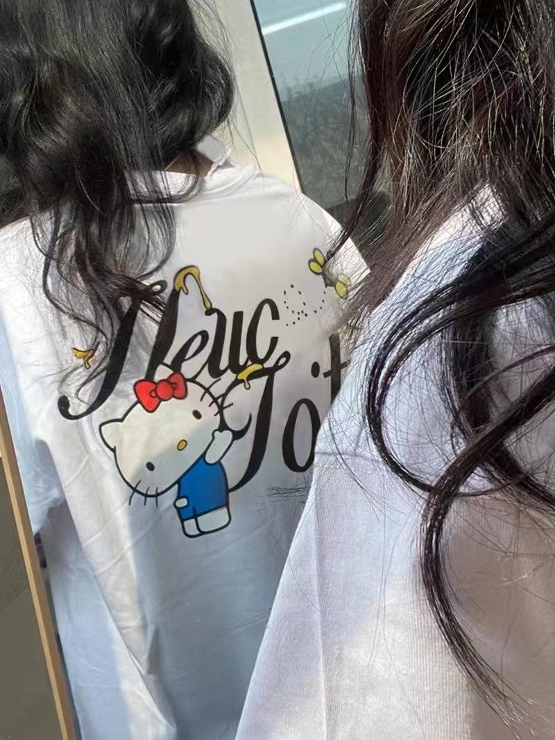 100%純棉圓領短袖t恤女夏季新款小眾設計感韓版學生寬鬆上衣服潮