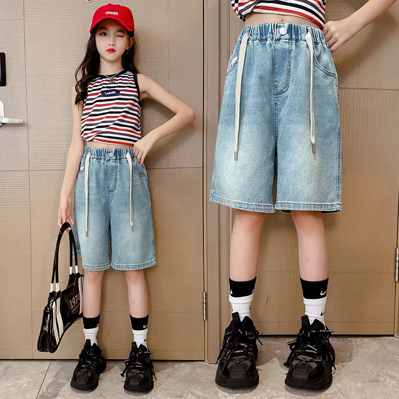 Girls' shorts in summer, thin section, big children's five-point pants, summer jeans, summer clothes, net red fried street children's pants
