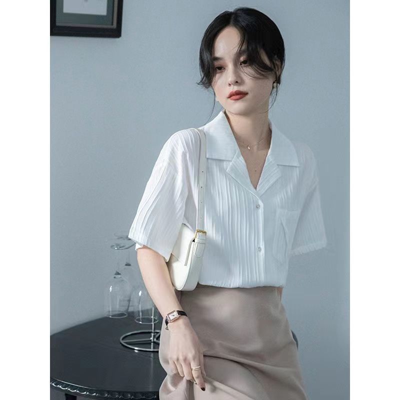 CONGRAZIO白襯衫職業女工作服夏裝2023新款短袖港味氣質垂感襯衣