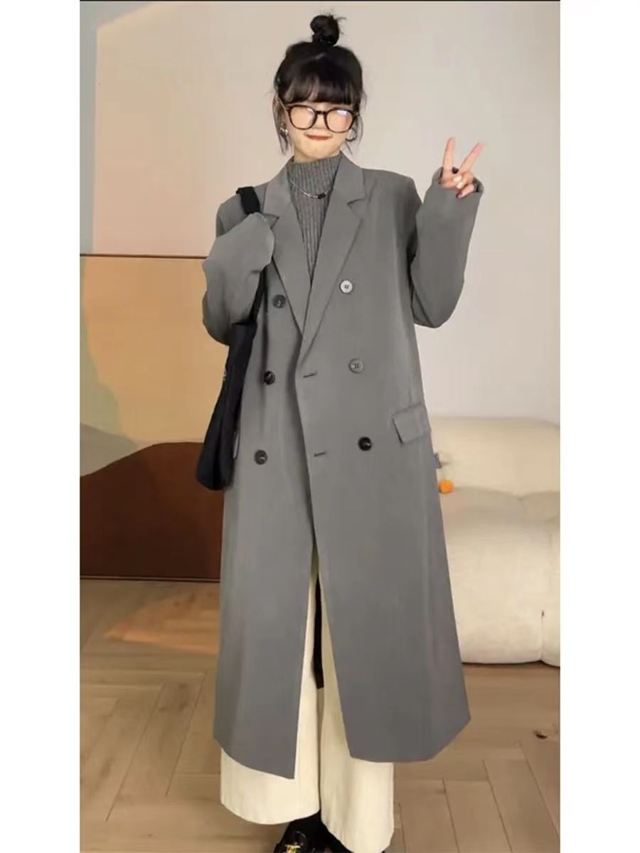 Spring and Autumn High-end Gray Suit Jacket Women's 2023 New Korean Style College Loose Temperament Long Suit Coat