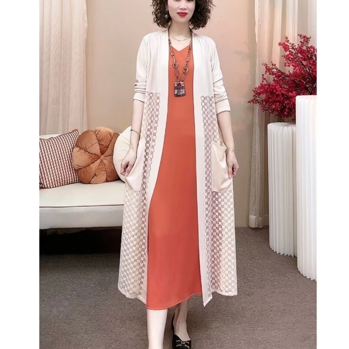 Summer cardigan, sun protection clothing, thin section, fashionable, all-match, thin, age-reducing, smock, long shawl, middle-aged women's coat