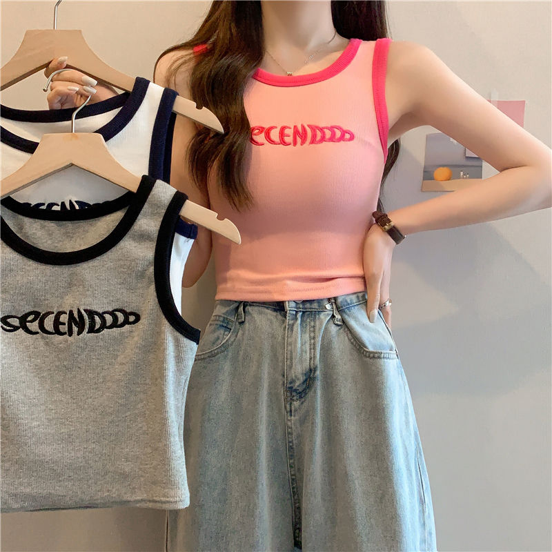 Embroidered outerwear camisole women's large size fat mm beautiful back with hot girl I-shaped outerwear short sleeveless top summer