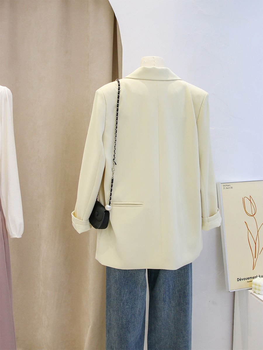 Apricot casual suit jacket for women spring and autumn 2023 Korean version simple chic small temperament suit top