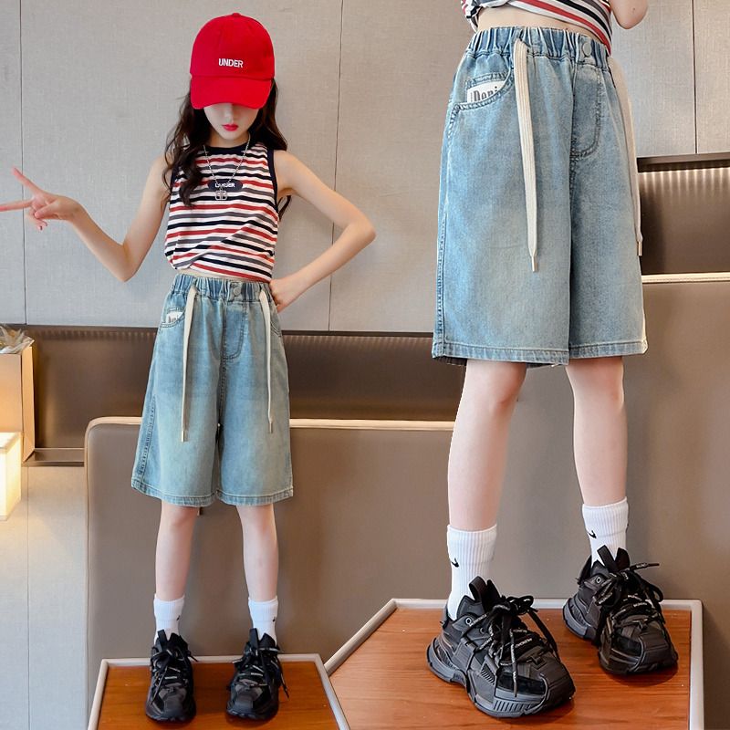 Girls' shorts in summer, thin section, big children's five-point pants, summer jeans, summer clothes, net red fried street children's pants