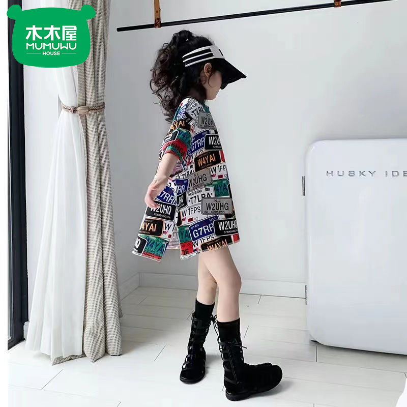  女童短袖T恤夏季2023新款兒童韓版嘻哈字母印花寬鬆上衣潮