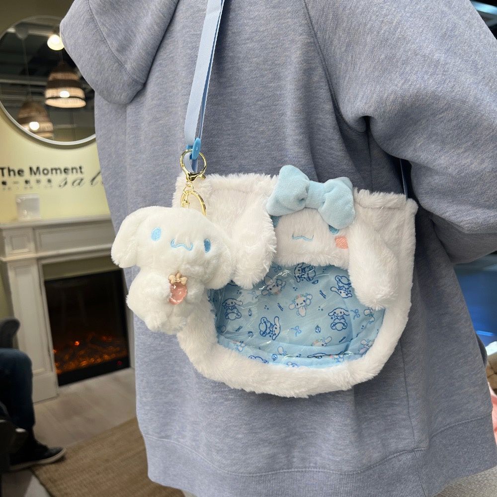 可愛透明pvc果凍包玉桂狗庫洛米美樂蒂斜挎包毛絨玩具痛包含掛件