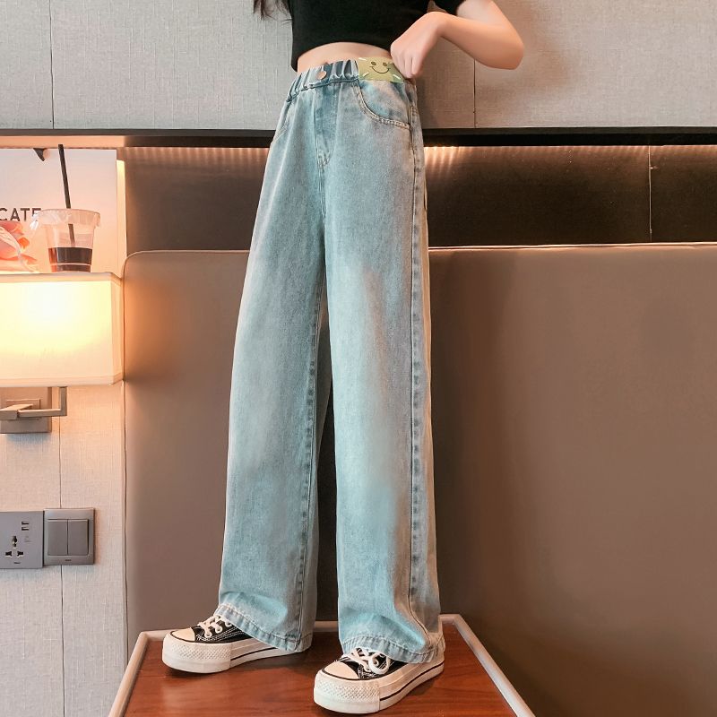 女童褲子夏季薄款2023新款中大童洋氣牛仔闊腿褲兒童網紅直筒長褲