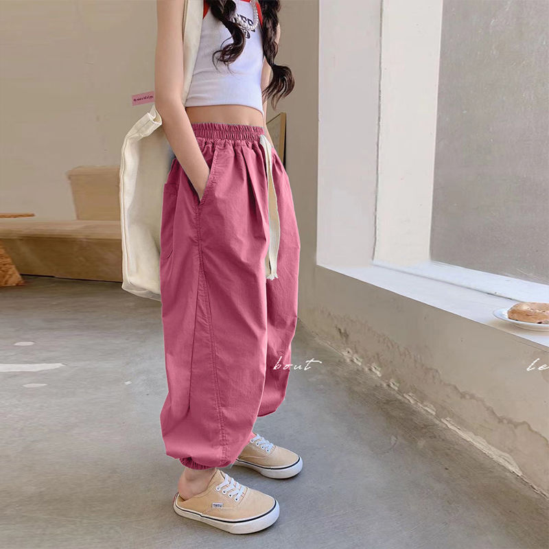 女童休閒褲夏季薄款長褲2023新款韓版寬鬆褲子春秋洋氣兒童束腳褲