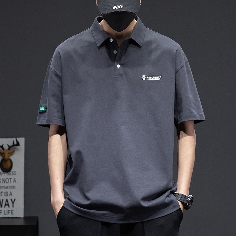 日系翻領polo衫短袖男痞帥百搭高級感冰絲t恤夏季寬鬆帶領上衣潮