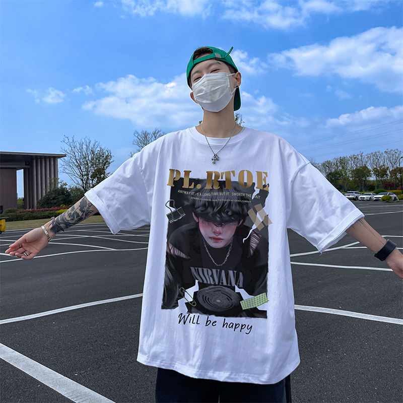 短袖t恤男款夏季歐美高街痞帥重磅純棉潮牌大碼休閒百搭半袖體恤