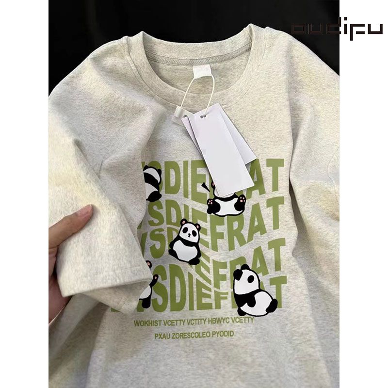 OUDIFU pure cotton short-sleeved t-shirt women 2023 spring and summer national tide design sense niche tide brand loose couple tops
