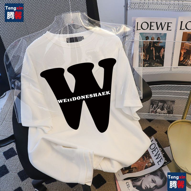 100% pure cotton white summer letter printed short-sleeved T-shirt for men and women loose Korean style versatile student retro top