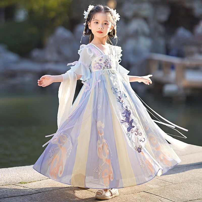 漢服女童夏裝連衣裙古風超仙襦裙兒童夏季古裝公主裙2023新款裙子
