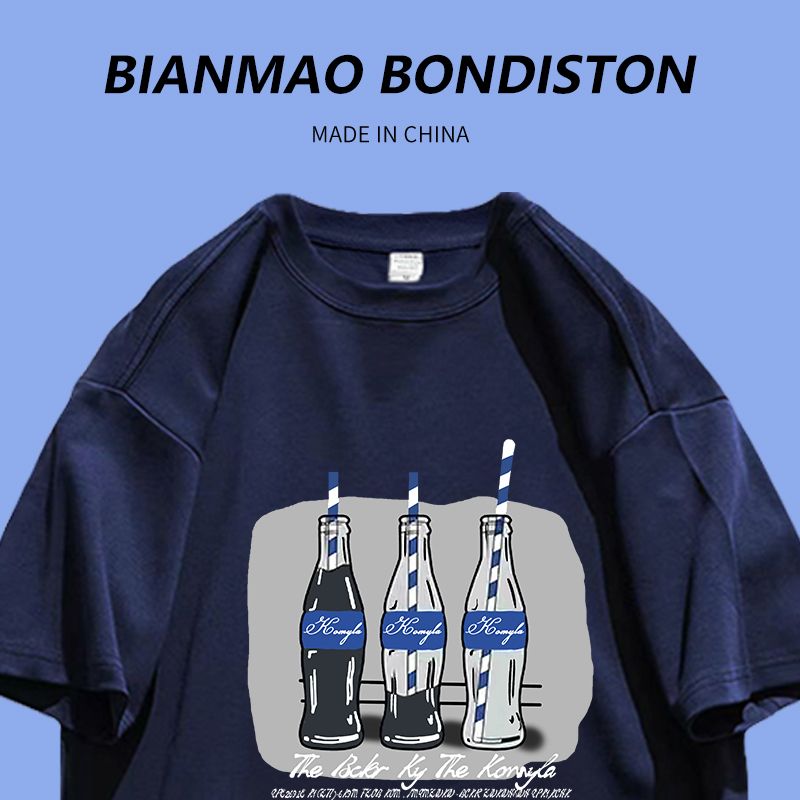 Summer new lazy style fun cartoon hiphop couple outfit niche high street navy blue short-sleeved T-shirt ins