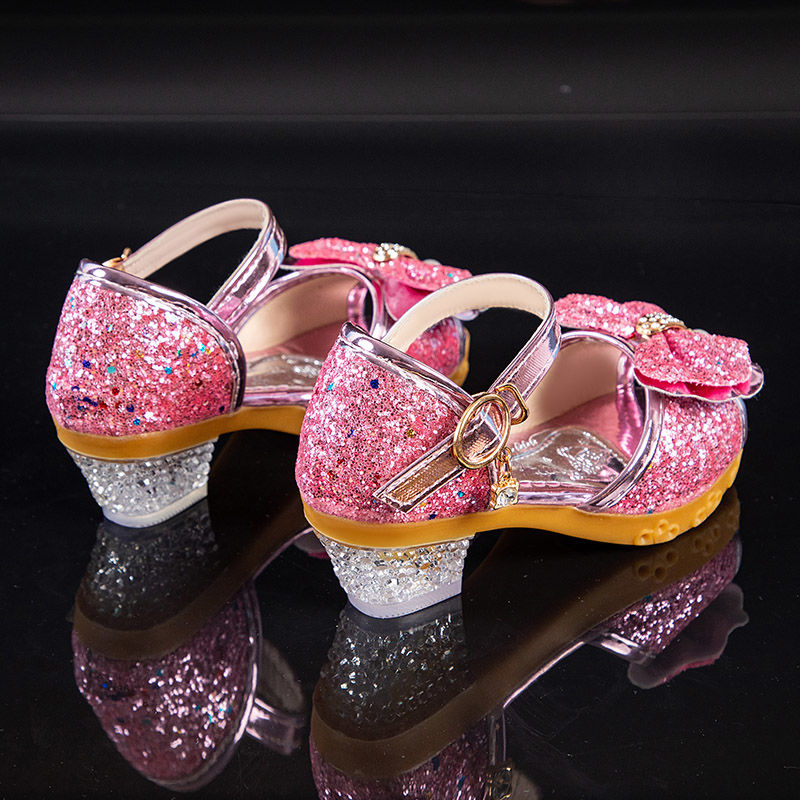 儿童鞋子女童凉鞋2023夏季新款水晶高跟公主鞋