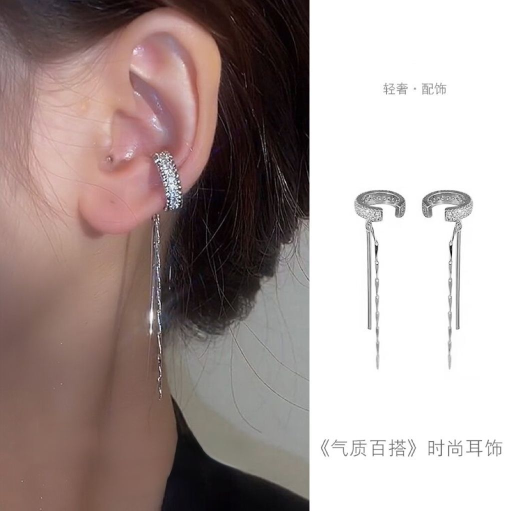 微鑲鋯石耳夾無耳洞冷淡風流蘇耳環小眾設計感簡約個性耳骨夾耳飾