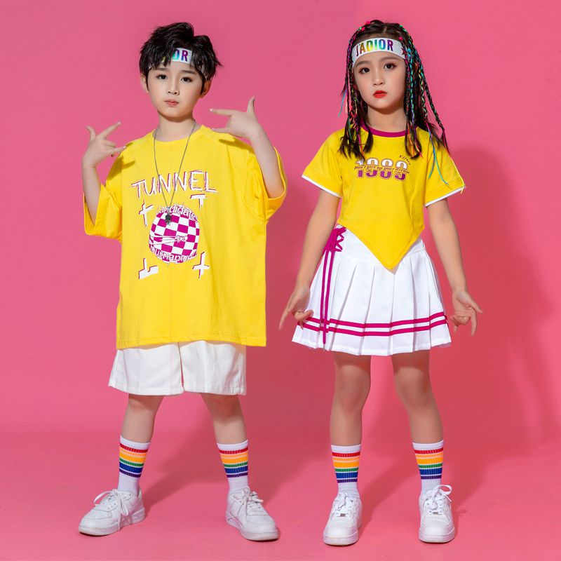 六一表演服服裝女童啦啦隊學生舞蹈服兒童嘻哈男童街舞演出服套裝