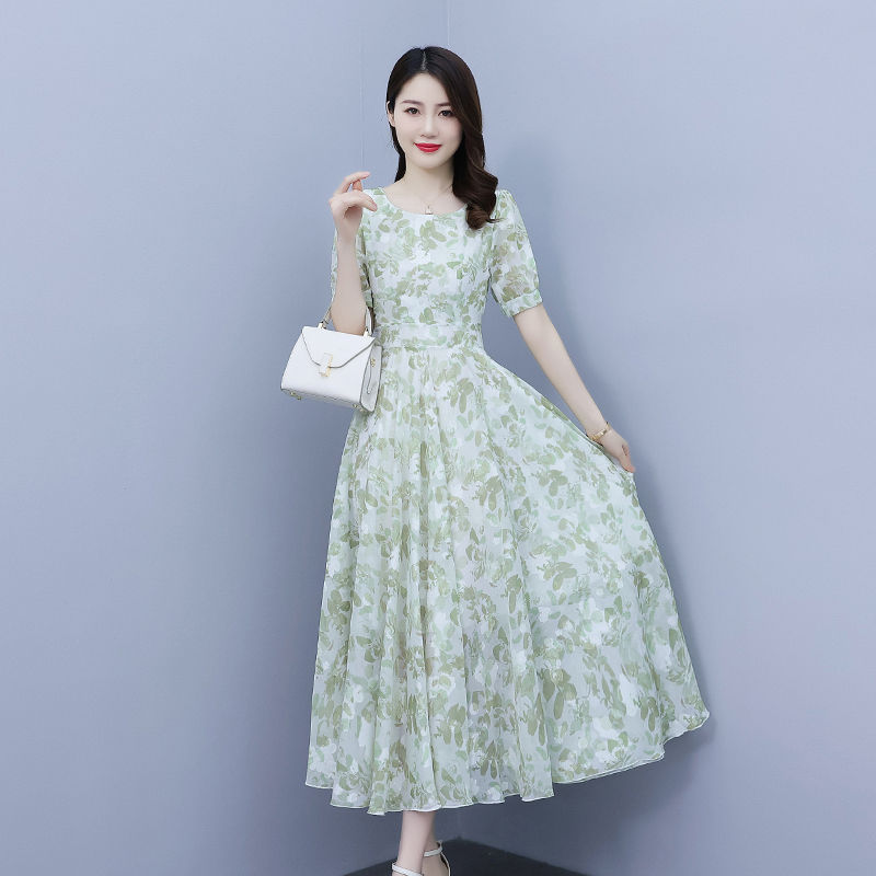 碎花連衣裙女夏2023新款高檔時尚大擺雪紡收腰顯瘦淑女氣質長裙子